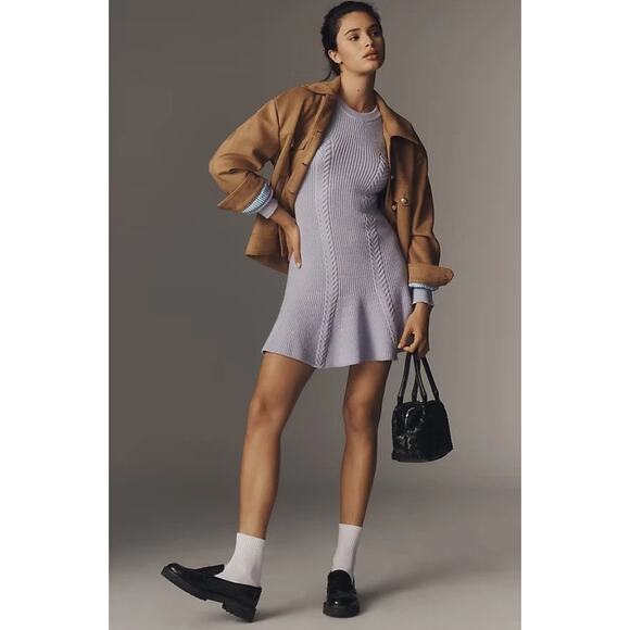 By Anthropologie Knit Sweater Skater Dress in Lavender Size S NWT $188 - Picture 1 of 6